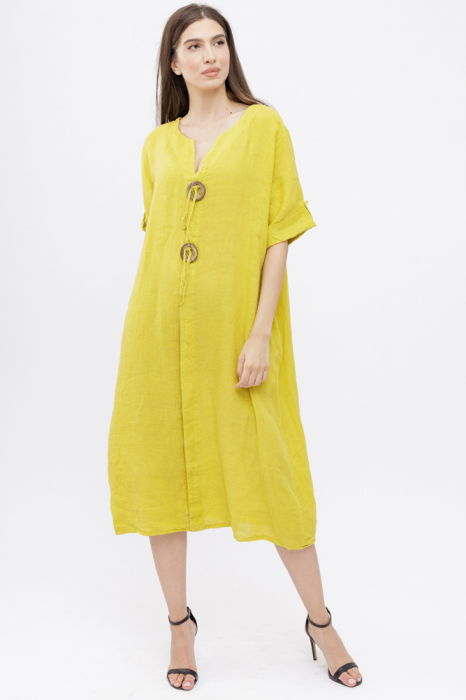 Rochie din in galbenă Shopika - Eleganță naturală