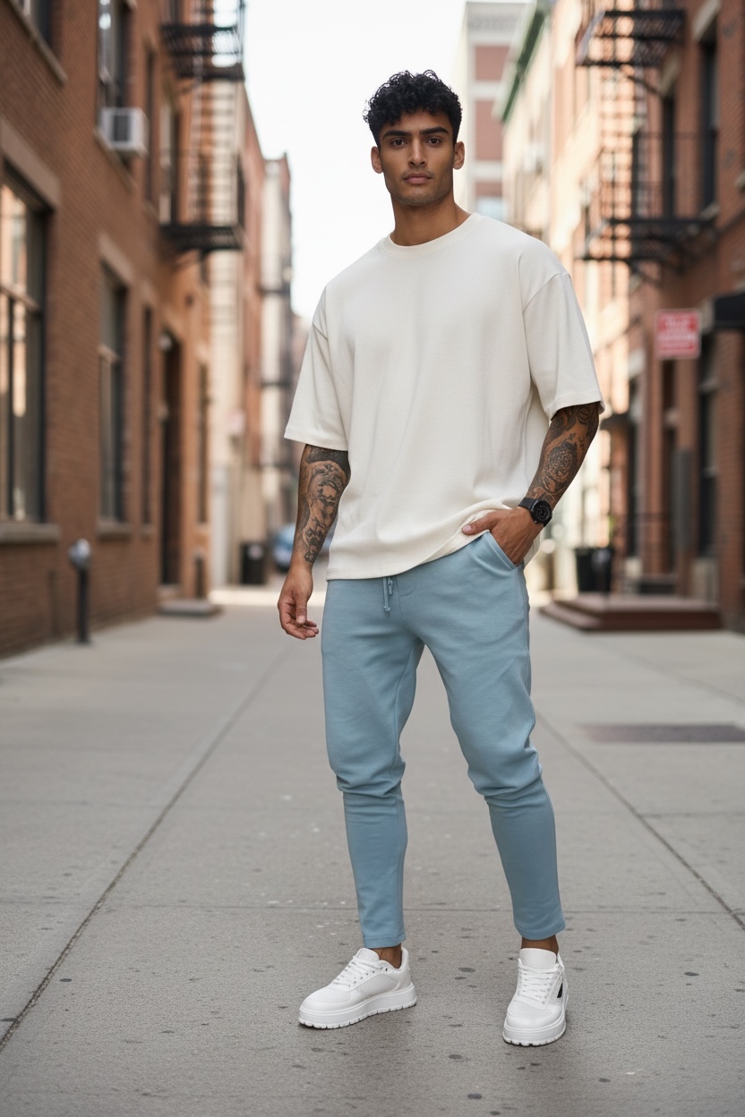 Pantaloni Trening Albaștri Conici 95% Bumbac