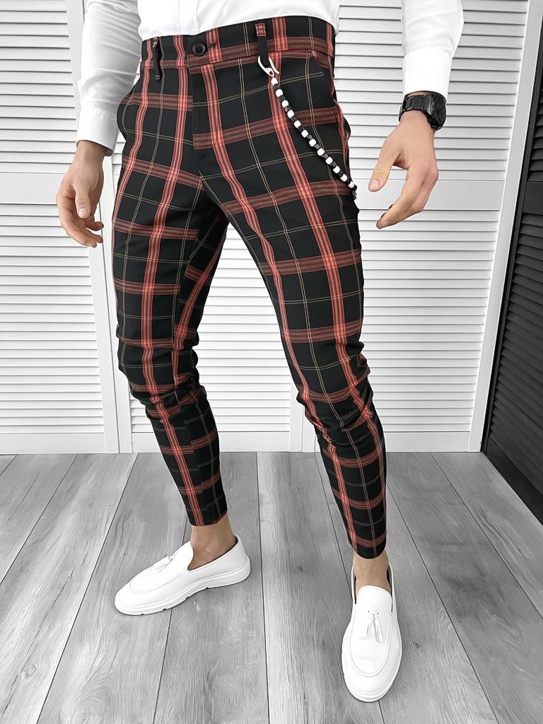 Pantaloni Barbati Eleganti in Carouri, 100% Bumbac