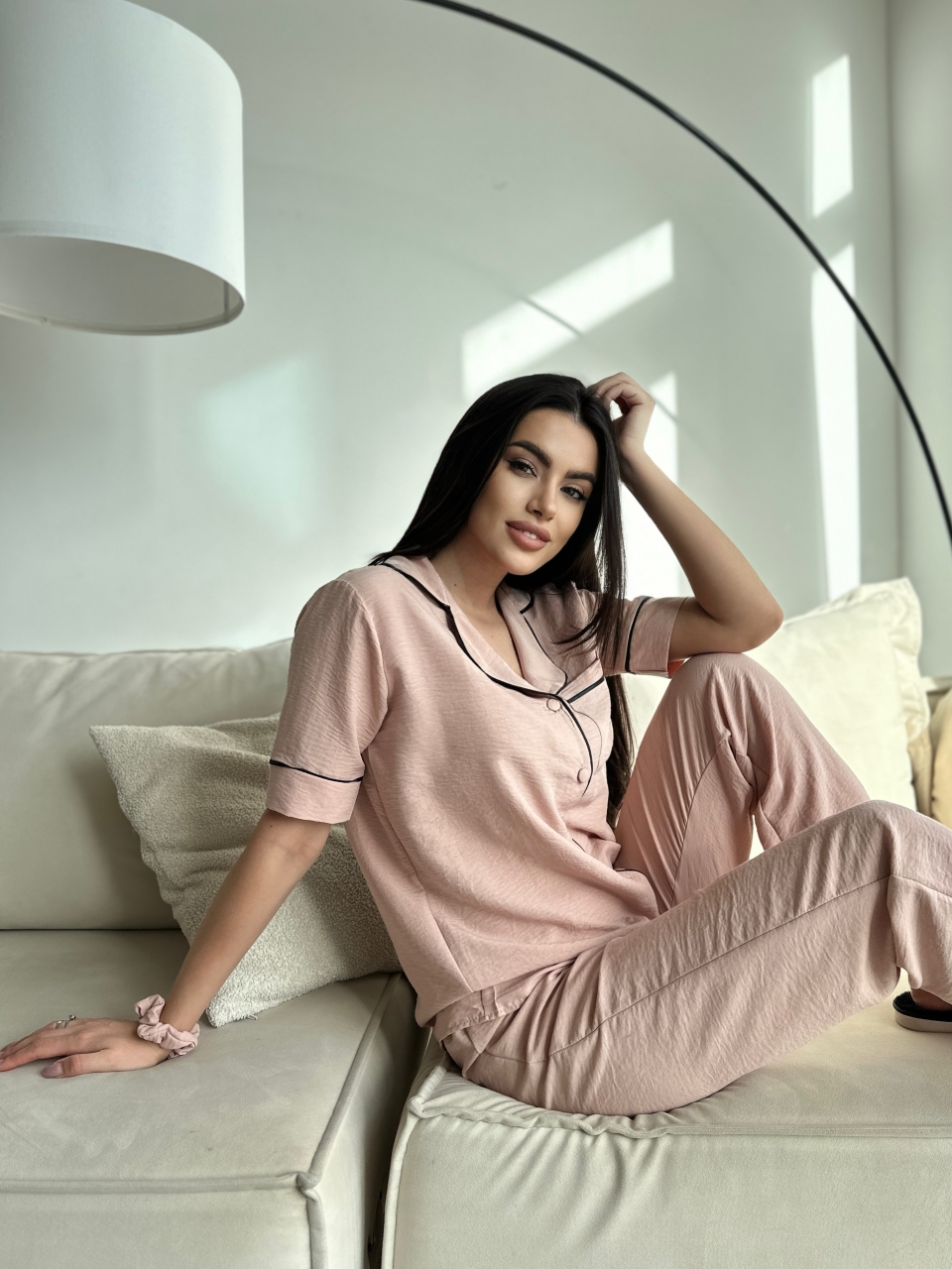 Set Pijama Damă Delis, 2 Piese, Crem - imagine 3