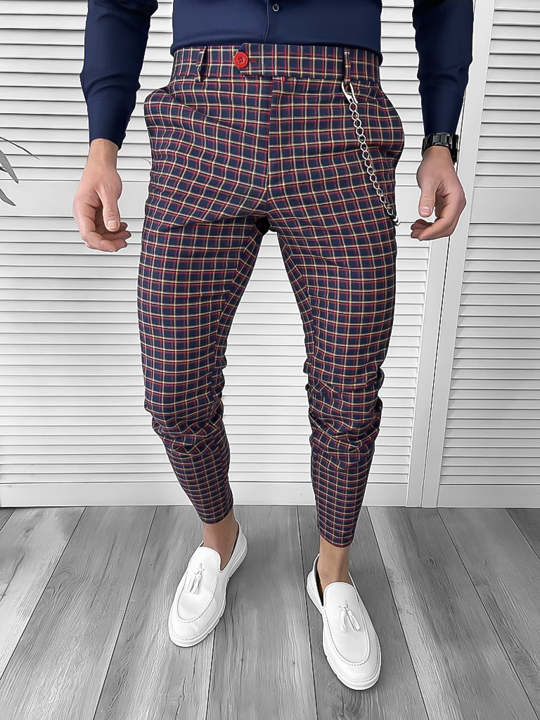 Pantaloni Eleganti în Carouri Bumbac 100%