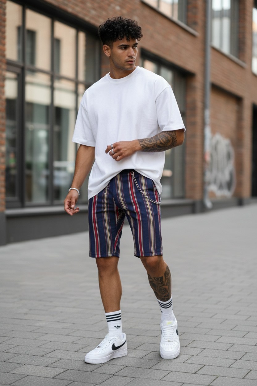 Pantaloni Scurți Dungi Casual Bărbați - imagine 2