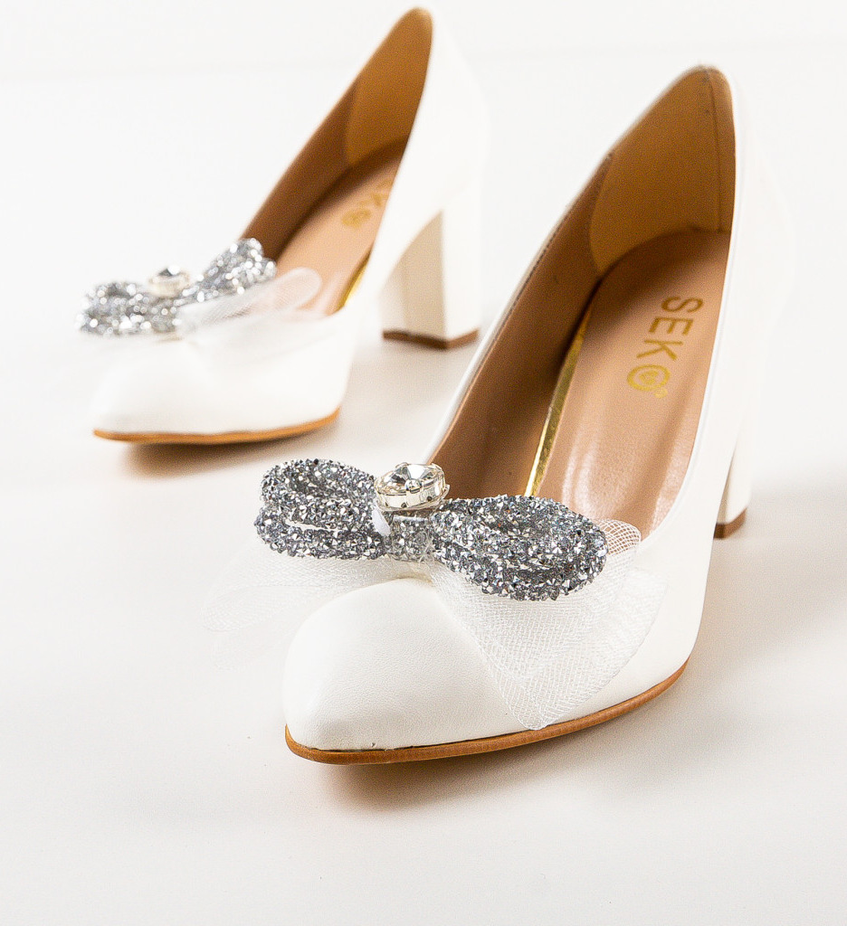 Pantofi Scar Albi cu Toc Eleganți - imagine 5