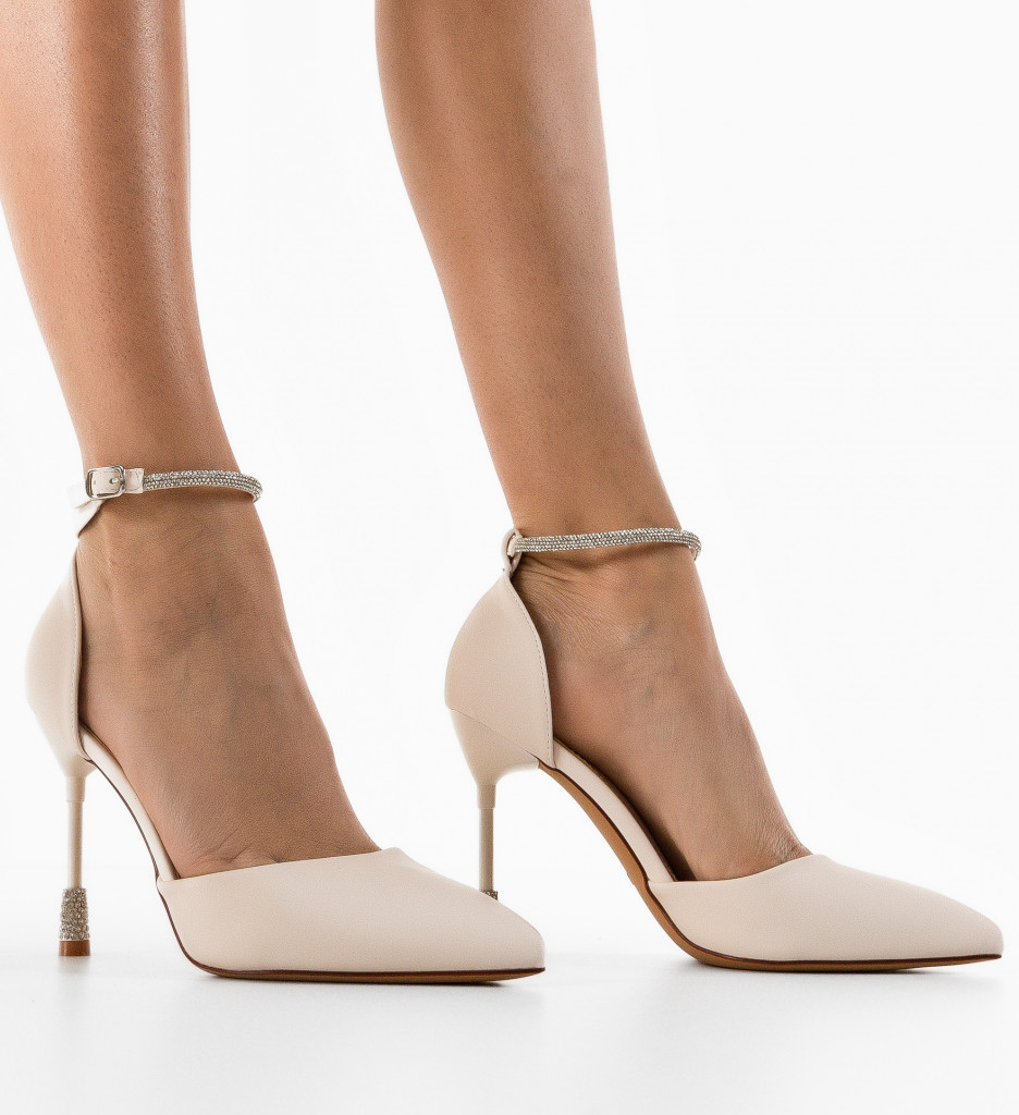 Pantofi Dama Sennach Bej cu Toc Eleganți - imagine 3