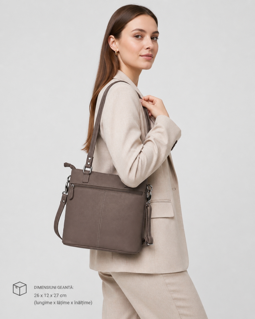 Geanta Anne GT3856 Piele Naturala Dark Taupe - imagine 2