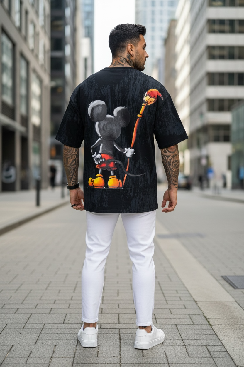 Tricou barbati negru cu imprimeu  oversize 1976 D8-3