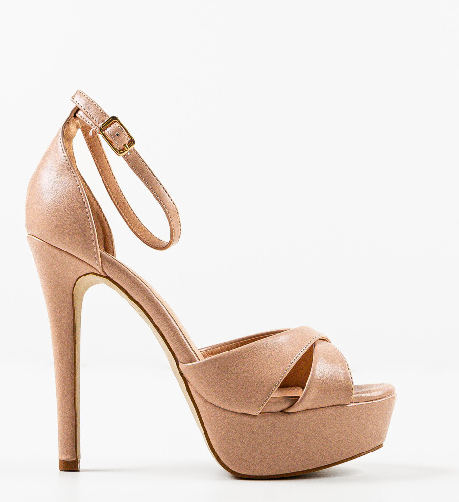 Sandale Elegante cu Toc Foja Bej - imagine 5