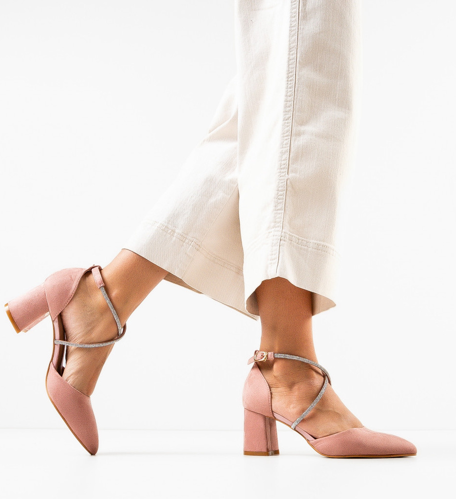 Pantofi Dama Roz cu Toc Doraj - Eleganță și Stil - imagine 2