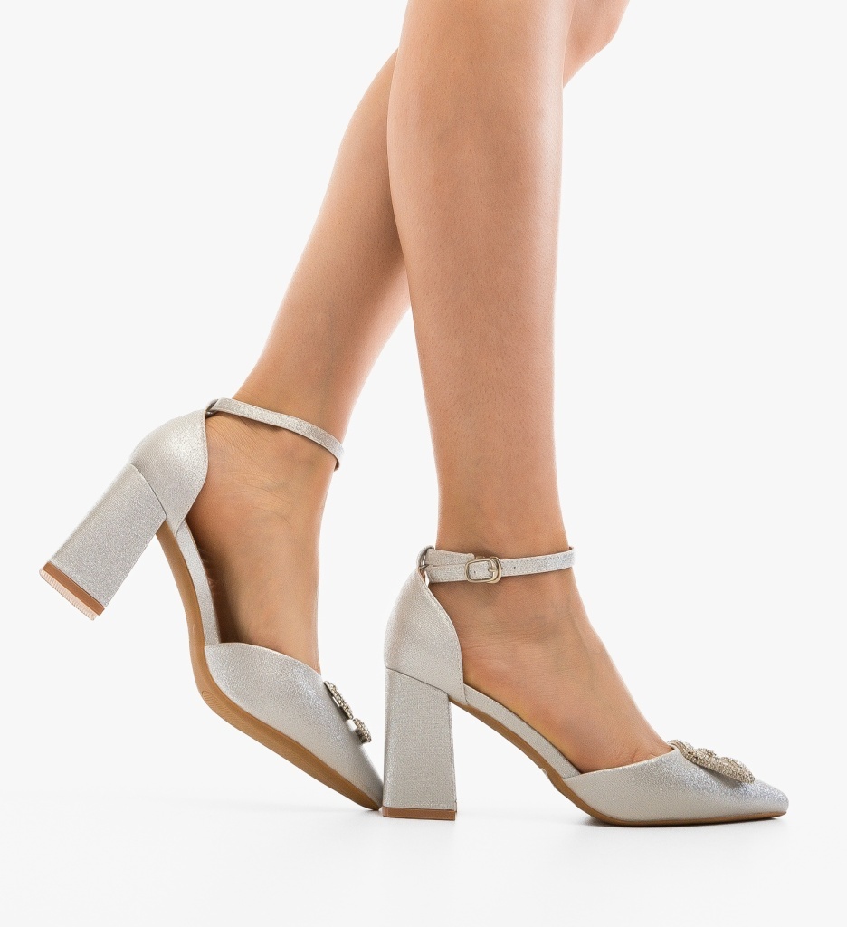 Pantofi cu toc Gimi Argintii - Eleganță și Stil - imagine 2
