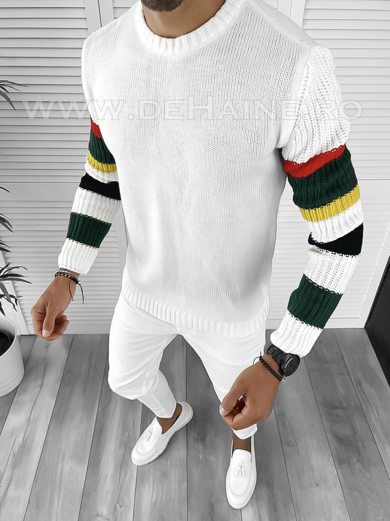 Pulover Barbati Alb Slim Fit | Eleganță și Confort