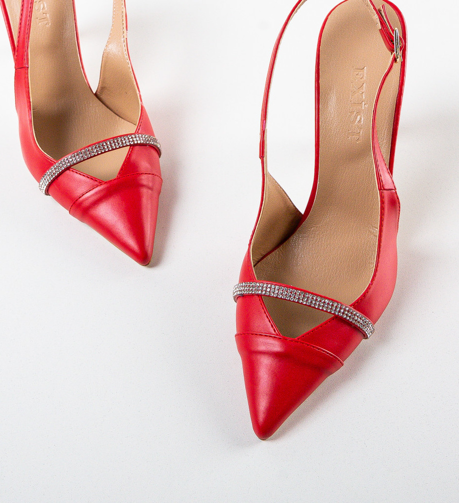 Pantofi dama Amint Rosii cu toc elegant - imagine 7