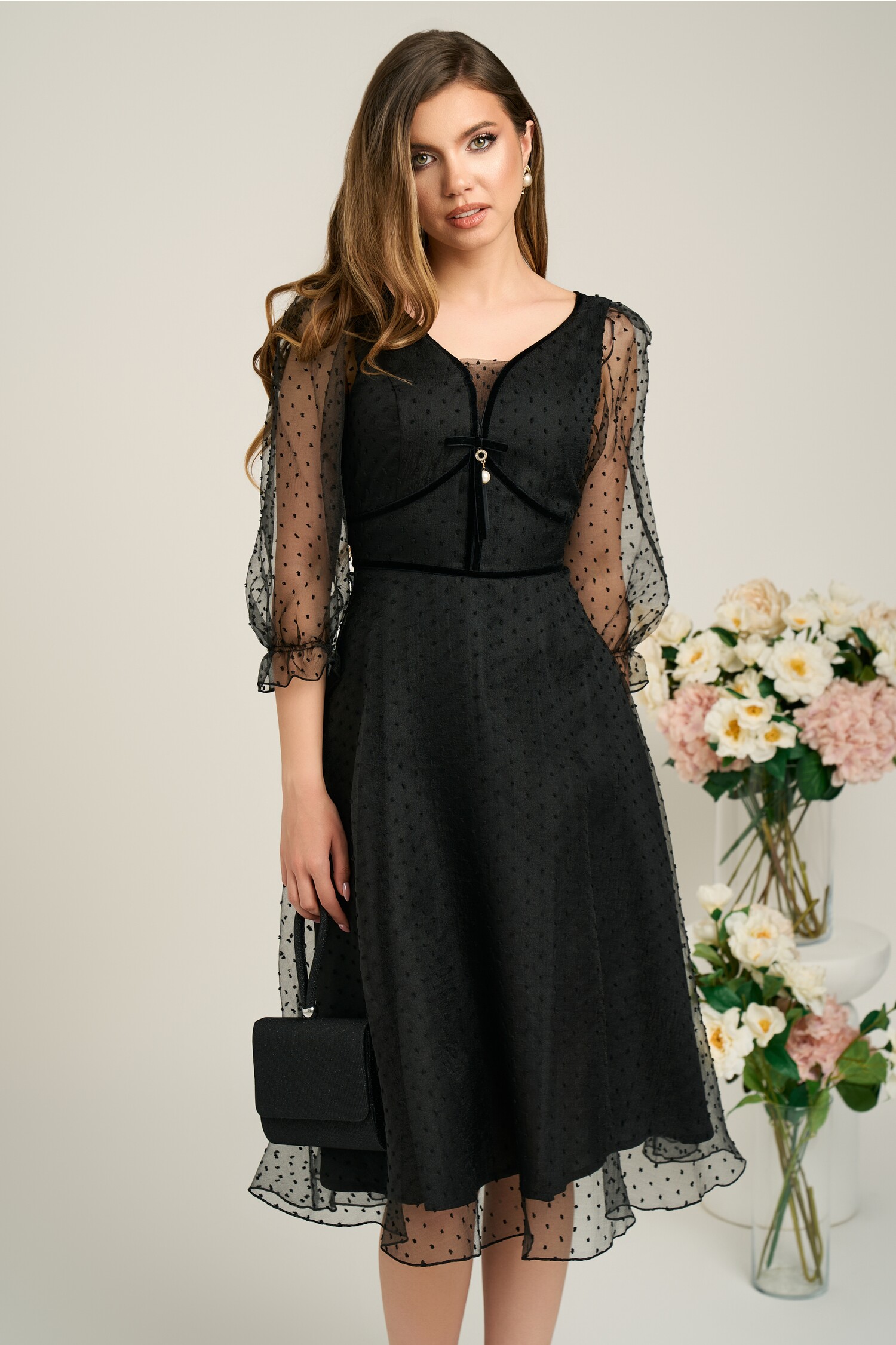 Rochie de Ocazie Elegantă din Organză Neagră