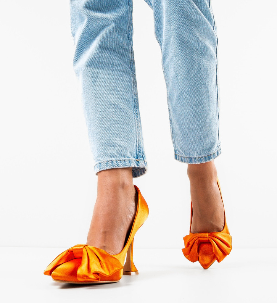 Pantofi Searle Portocalii cu Toc Eleganți - imagine 3