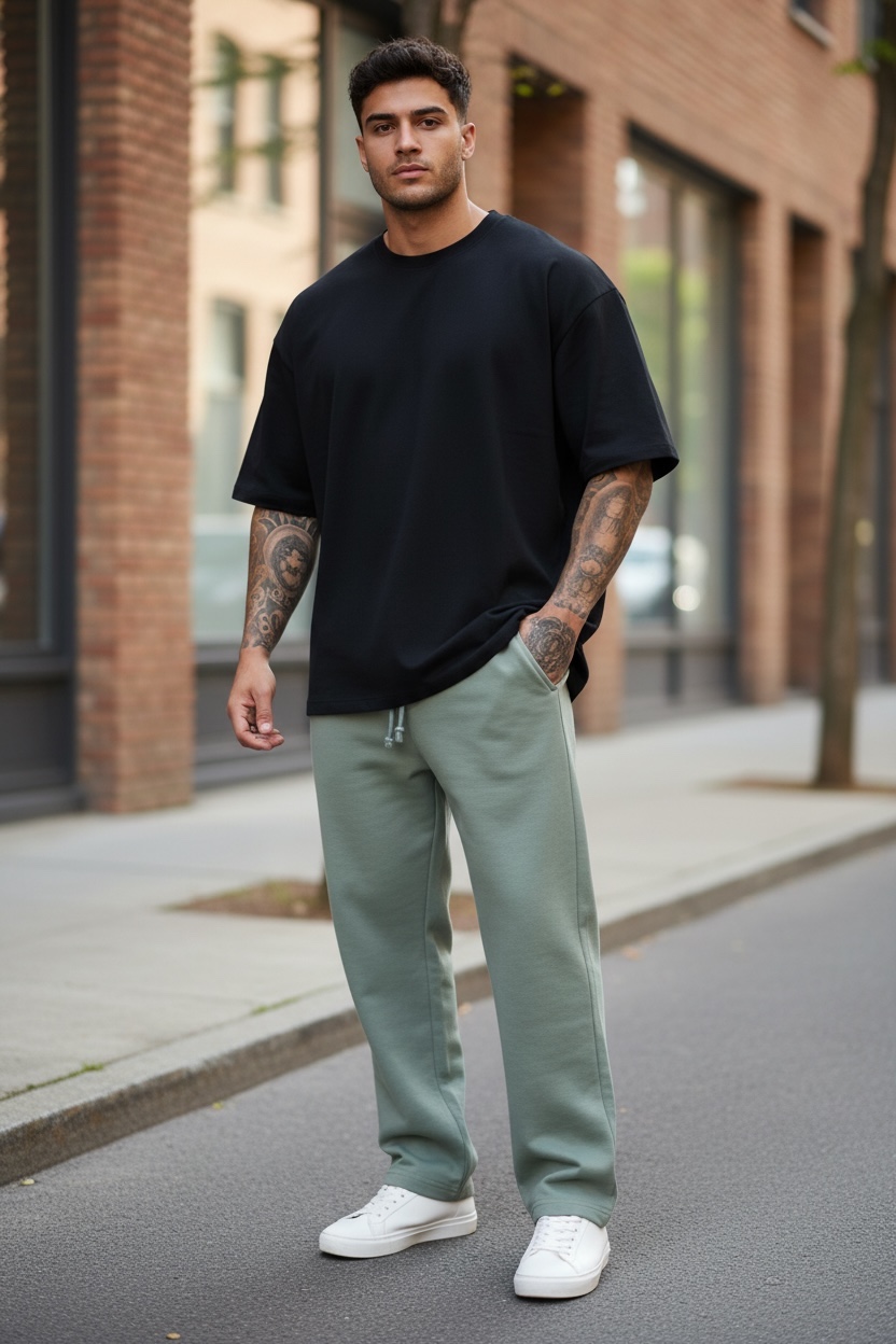 Pantaloni Trening Verde Conici 95% Bumbac