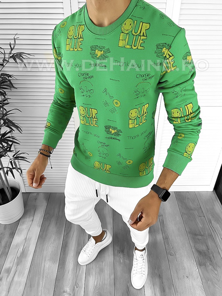 Bluză Bărbați Verde Slim Fit din Bumbac