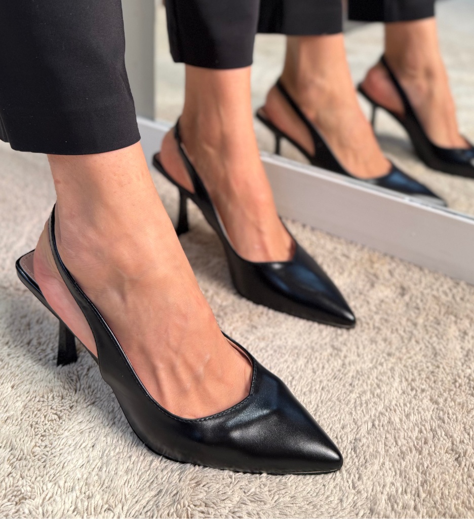 Pantofi Testle Negri Eleganți cu Toc - imagine 2
