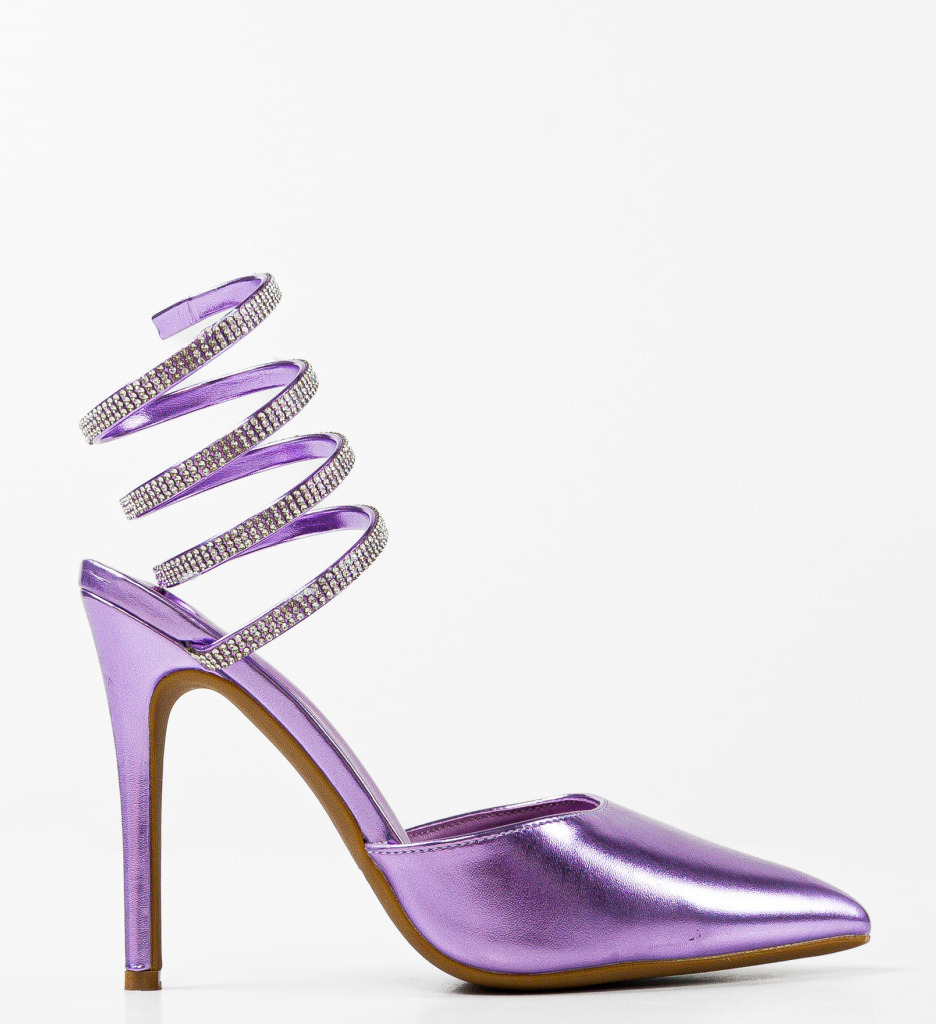 Pantofi dama Folami Mov eleganți cu toc - imagine 2