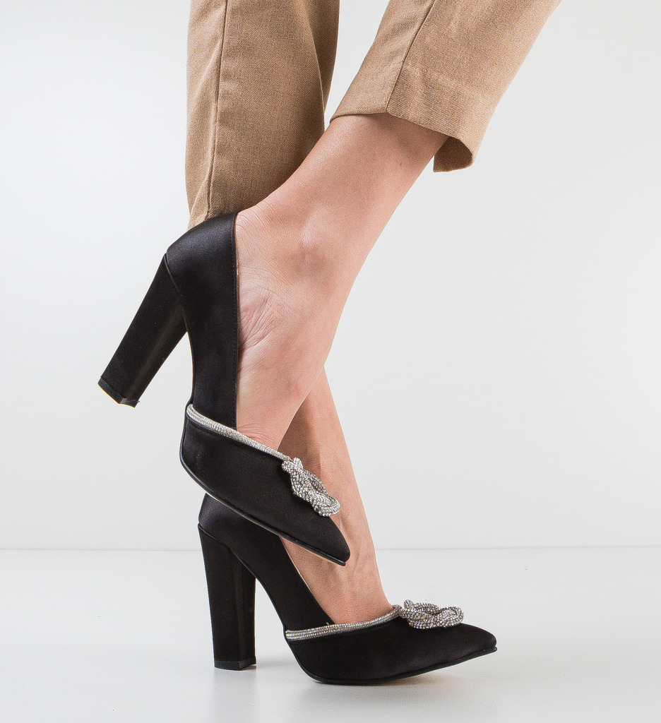 Pantofi Ronati Negri Eleganți cu Toc - imagine 2