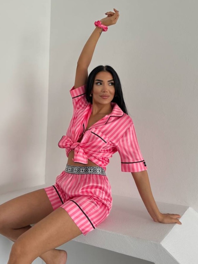 Set Pijama Dama 2 Piese Delis Satin Roz - imagine 2