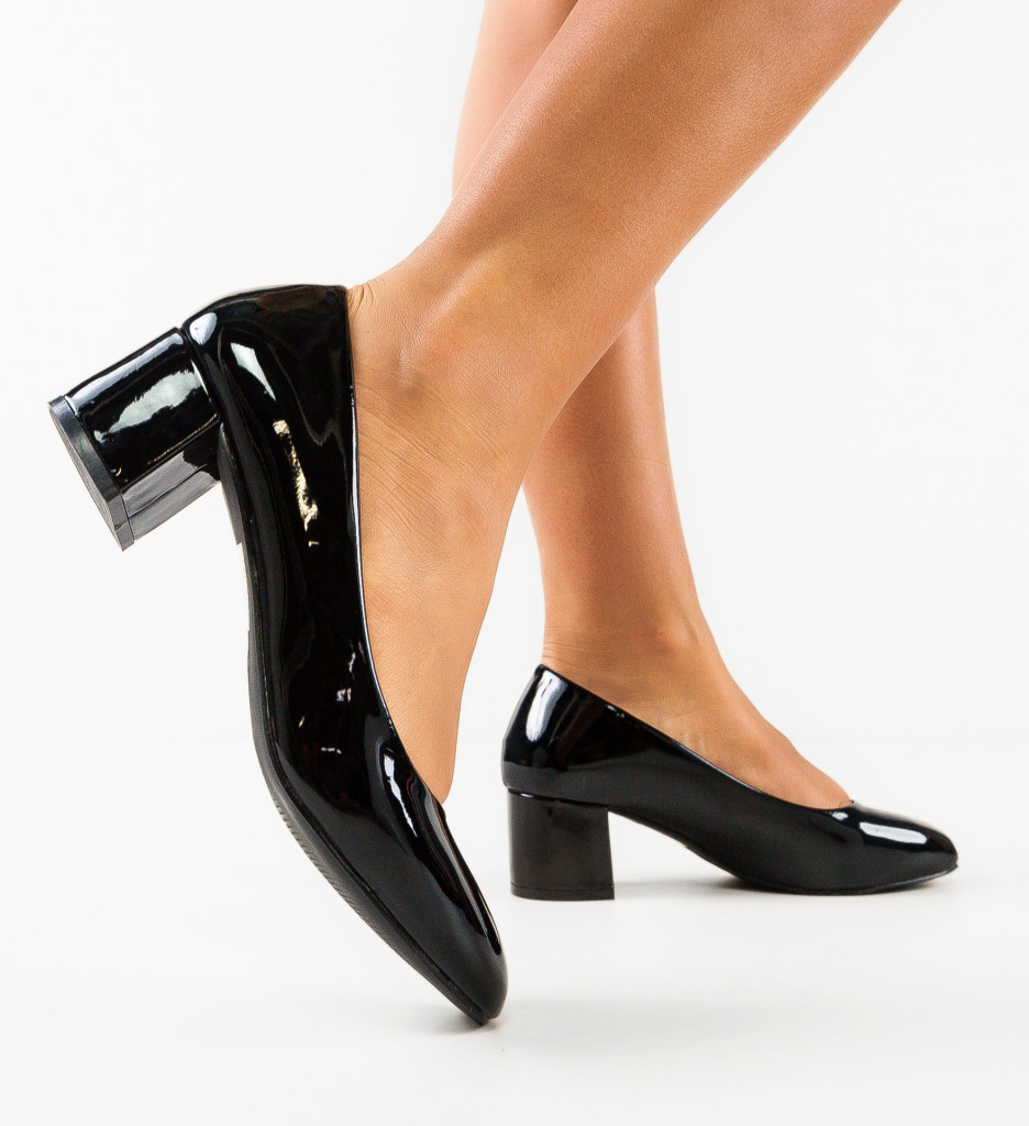 Pantofi Dama Hess Negri cu Toc Eleganți - imagine 2