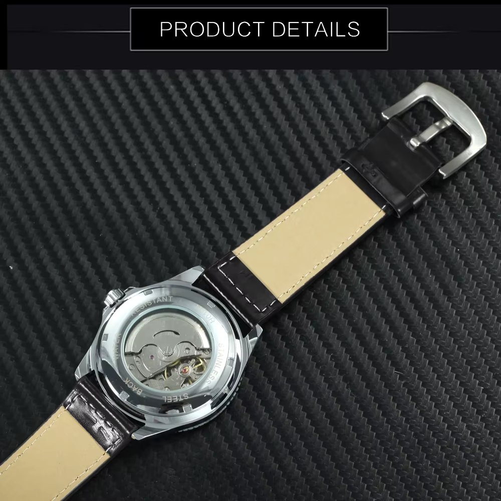 Ceas Barbatesc Winner Automatic, Cadran Rosu, Piele - imagine 4