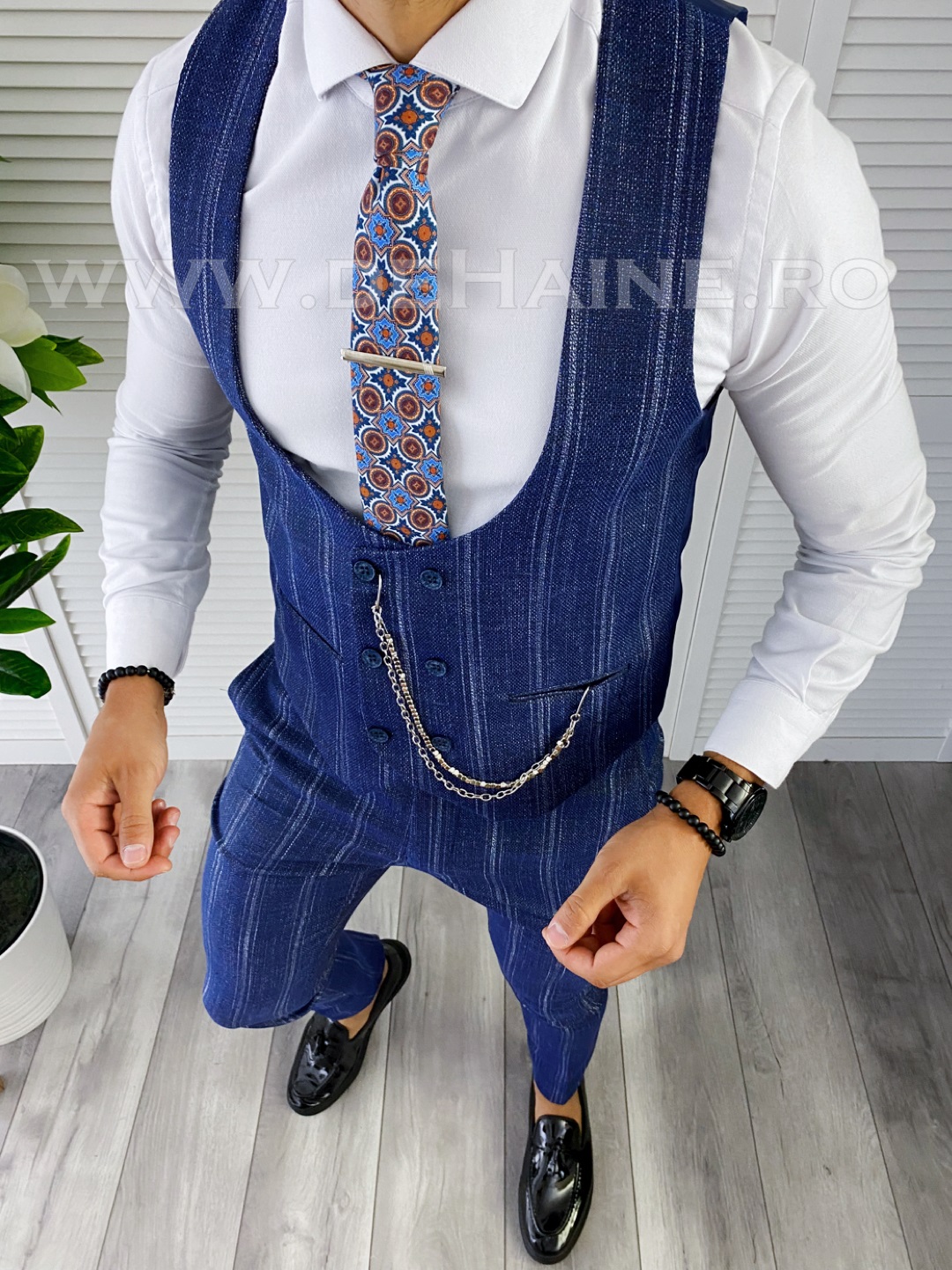 Compleu Barbati Vesta + Pantaloni Bleumarin Elegan
