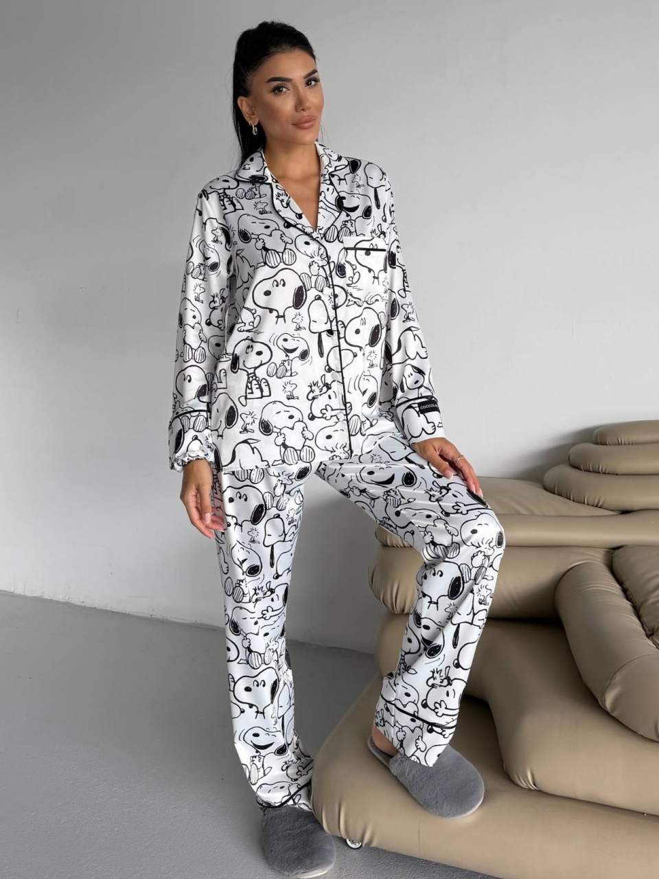 Set Pijama Dama Snoopy cu Nasturi - Delis - imagine 8