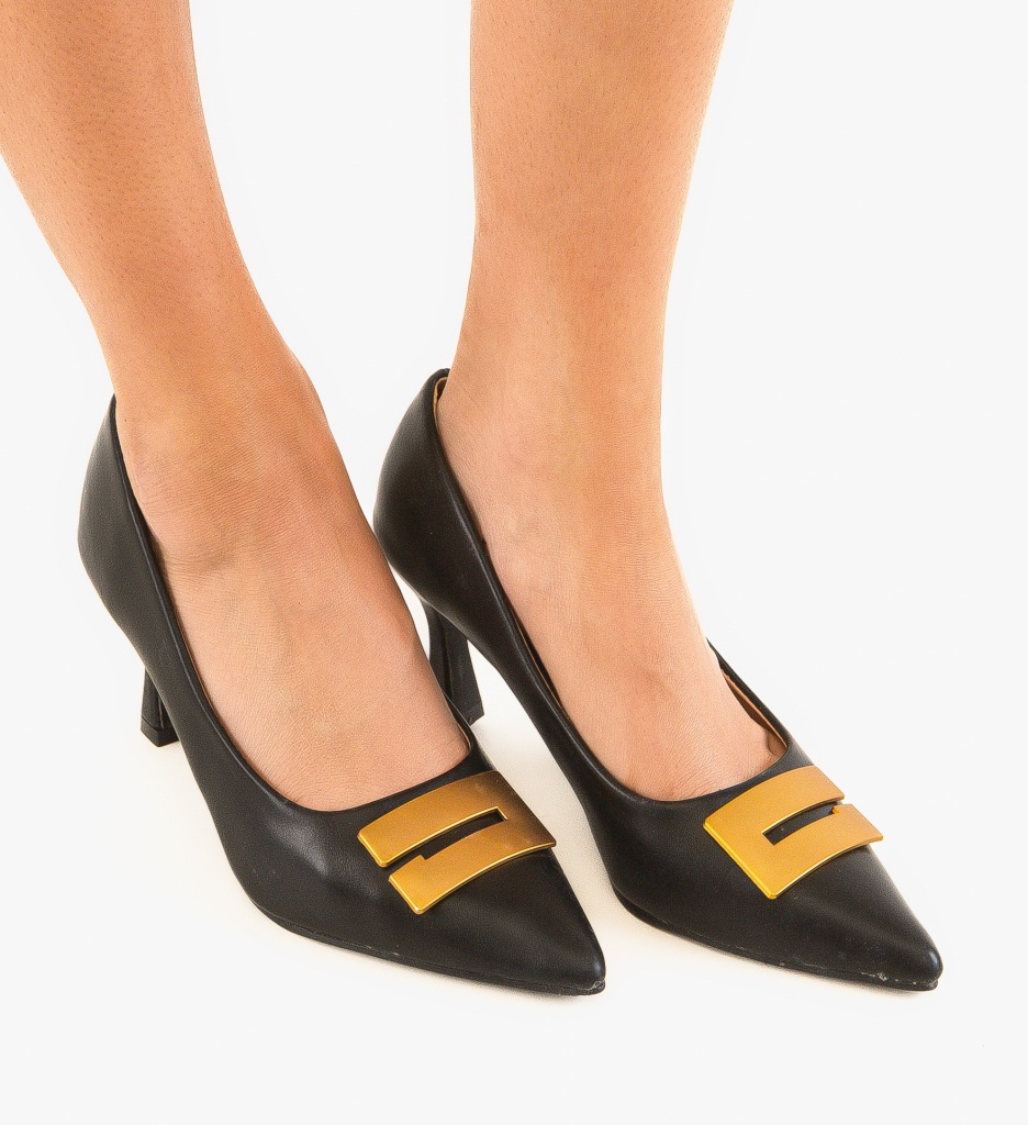 Pantofi Jaxy Negri Eleganți cu Toc - imagine 10
