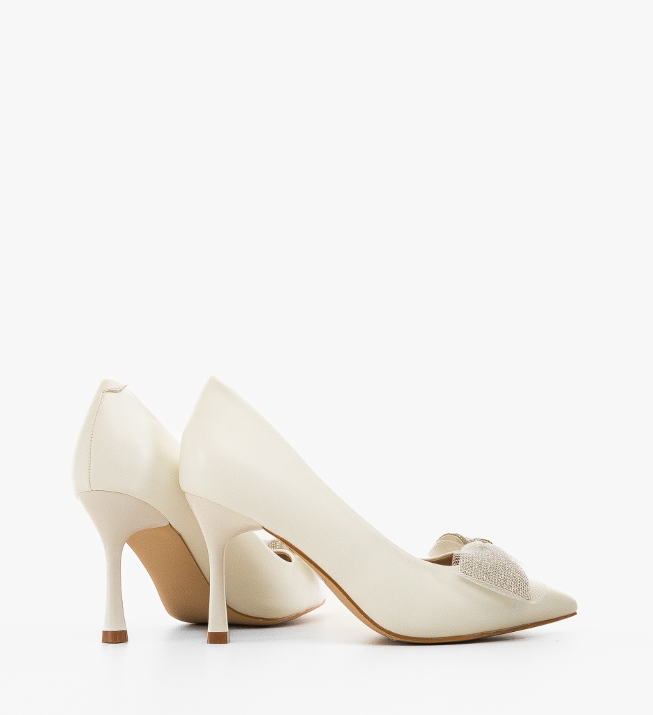 Pantofi Bylay Albi Eleganți cu Toc - imagine 2
