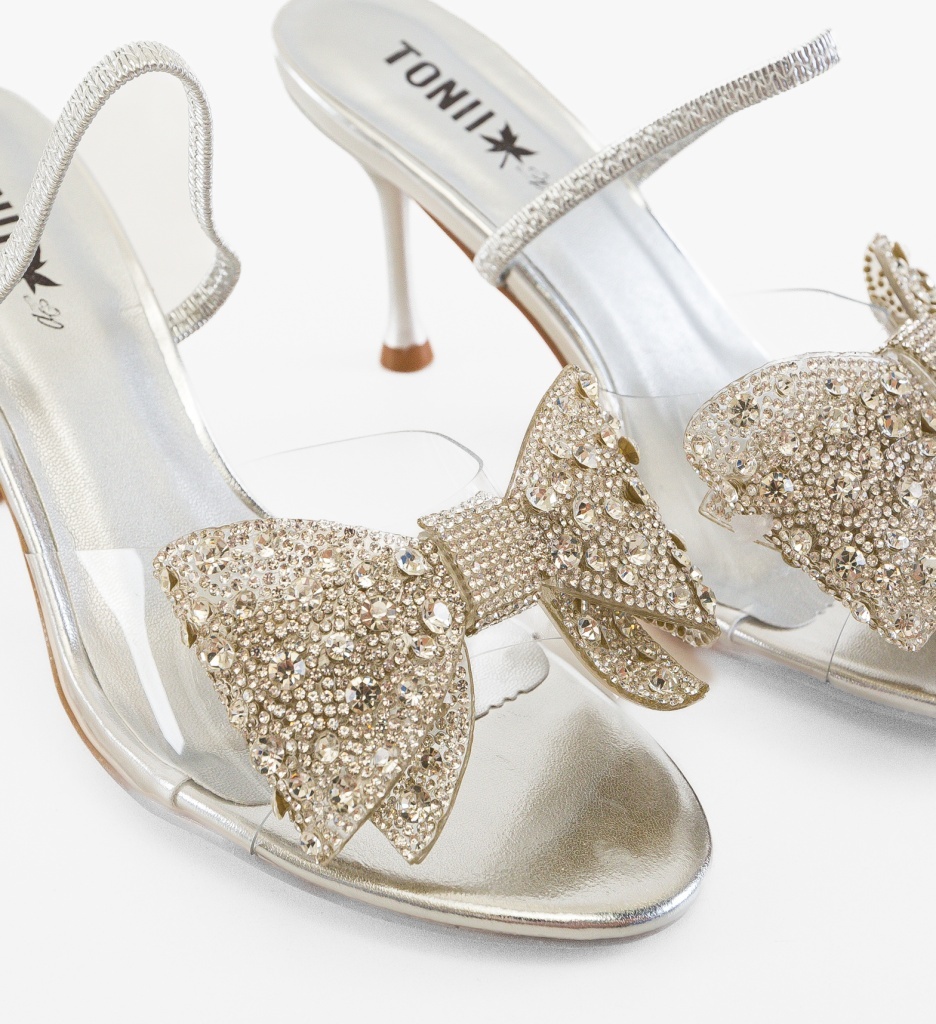 Sandale Dama Hedde Argintii cu Toc Elegant - imagine 4