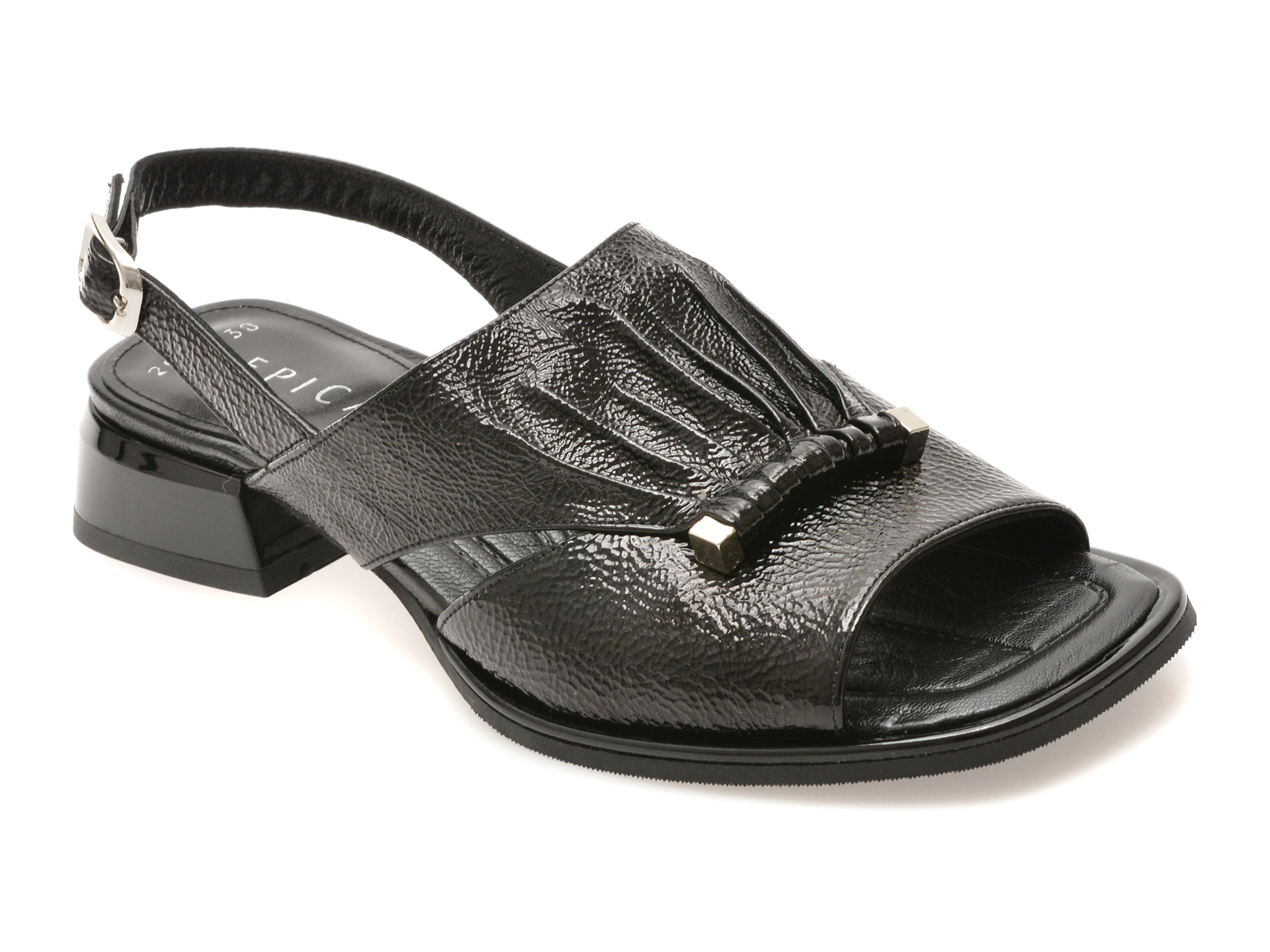 Sandale EPICA Negre Piele Lacuită