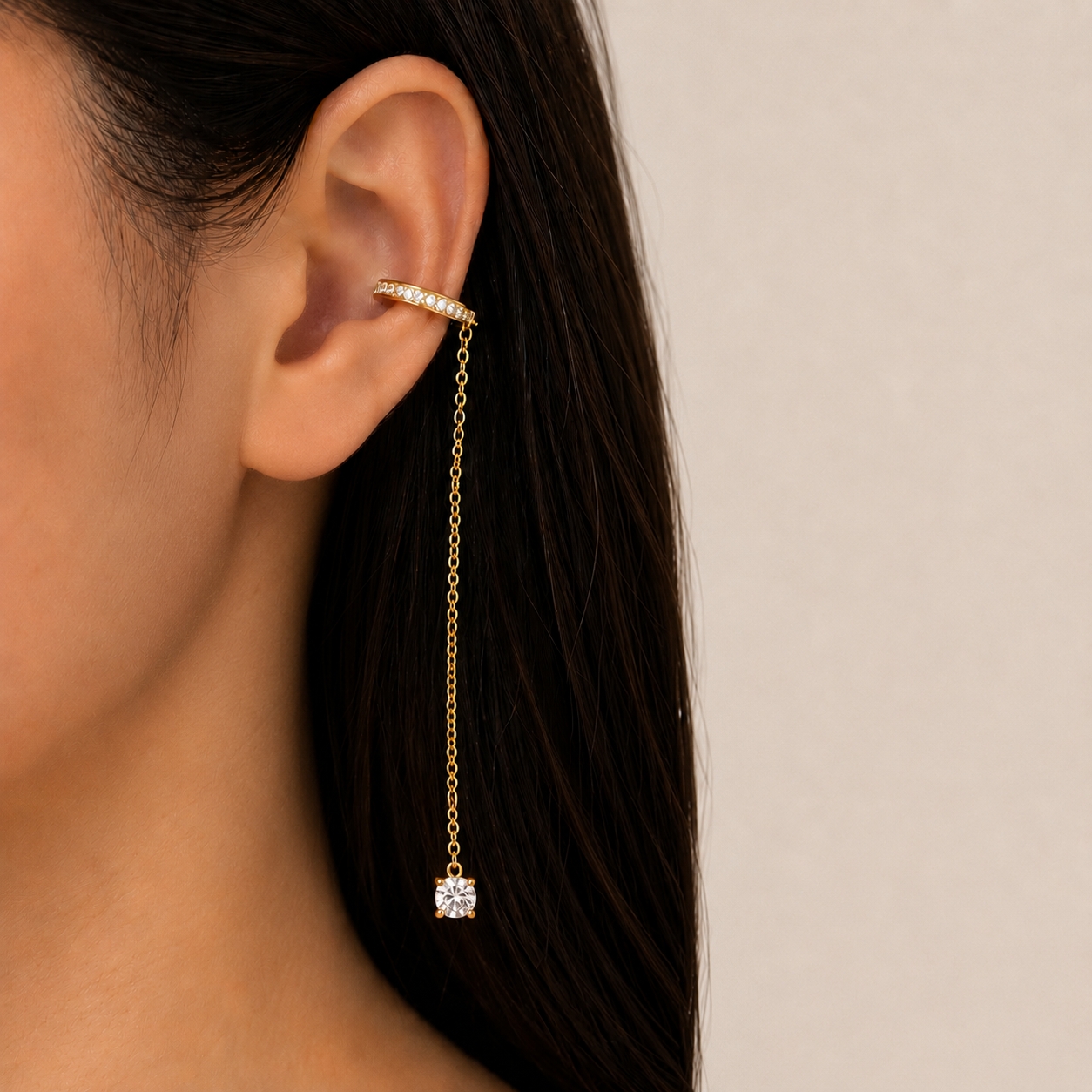 Cercel Ear Cuff Argint Amanda cu Lanț - imagine 5