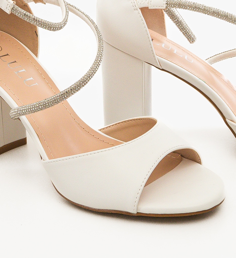 Sandale Barfa Albe Elegante cu Toc - imagine 4