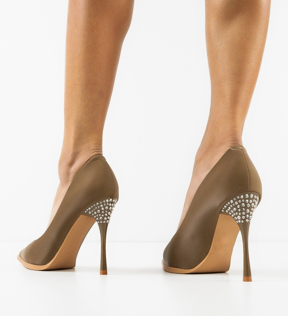 Pantofi Demoux Khaki cu Toc Eleganți - imagine 5