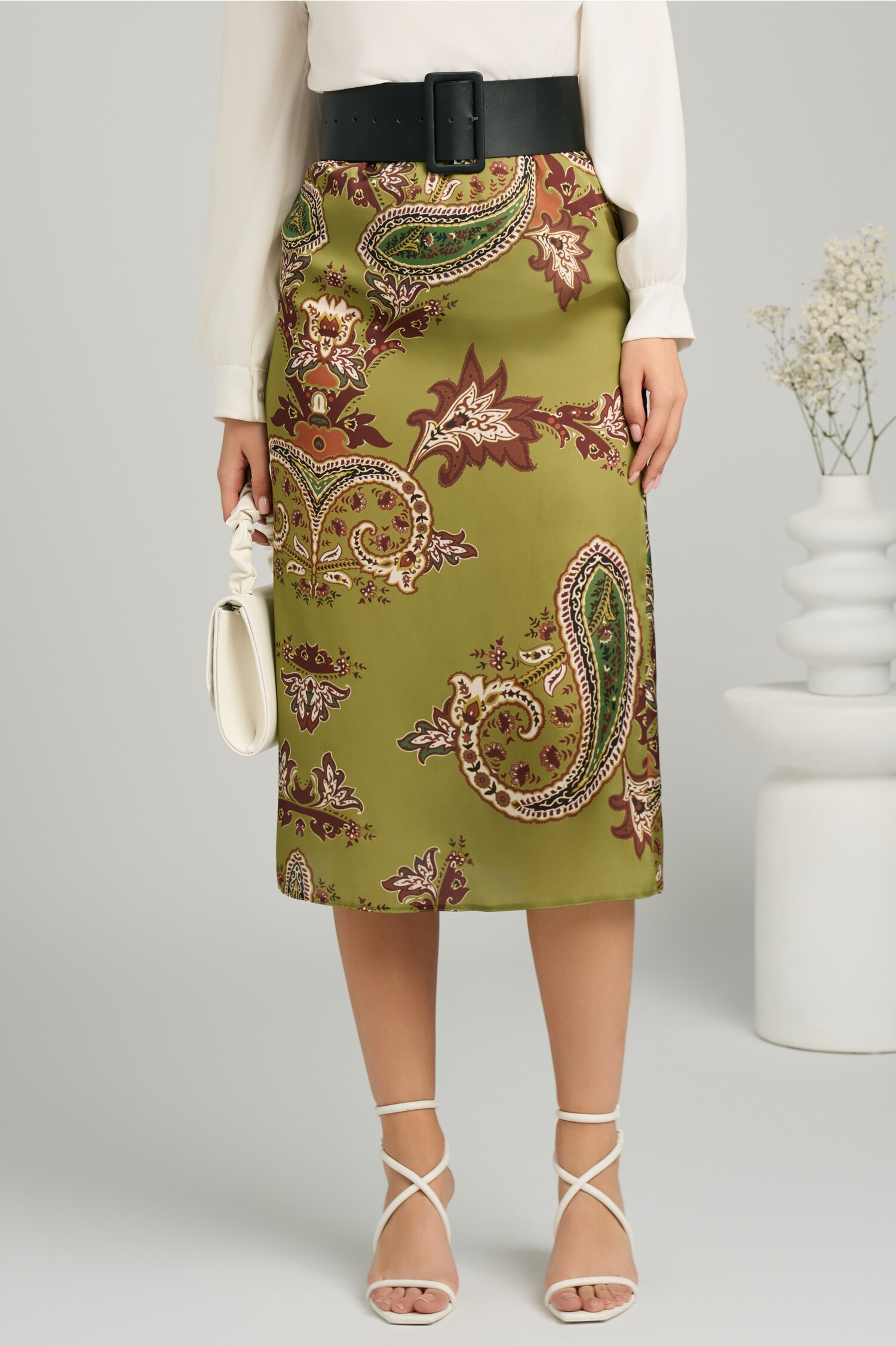 Fusta DY Fashion Satin Verde Fistic | Eleganță Midi