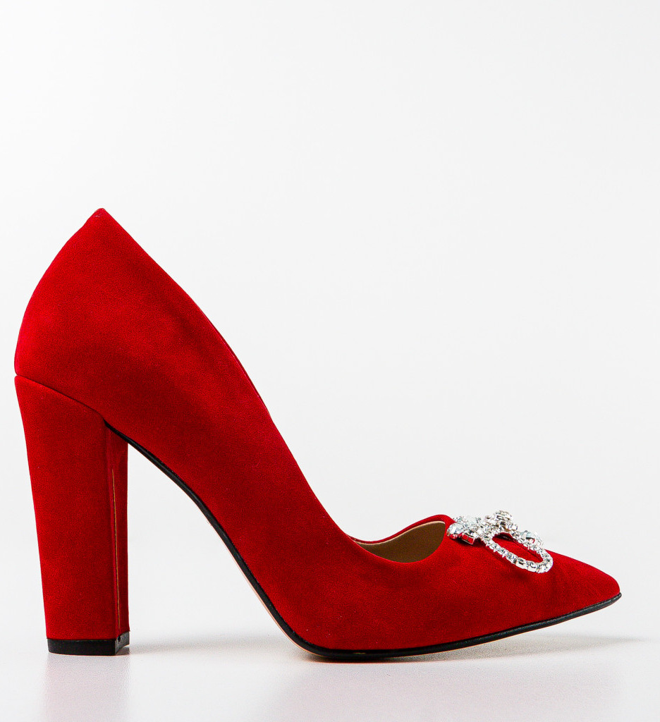 Pantofi Dama Saxon Rosii cu Toc Eleganți - imagine 4