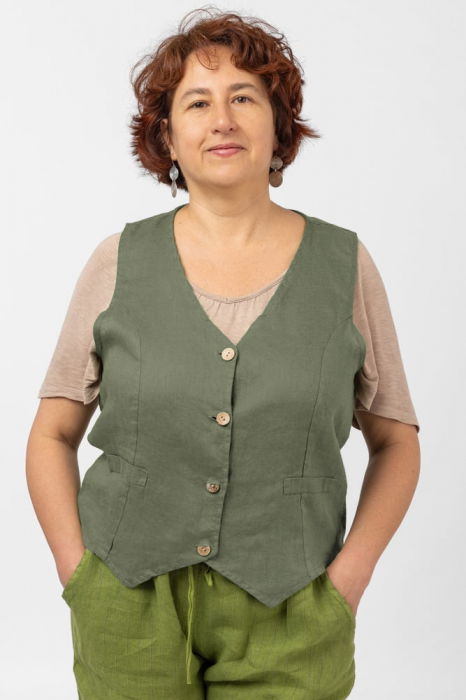Vesta Trendy Shopika din In cu Nasturi Lemn