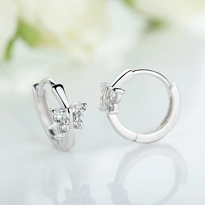 Cercei rotunzi argint 925, JW907, model fluture, placati cu rodiu - imagine 4
