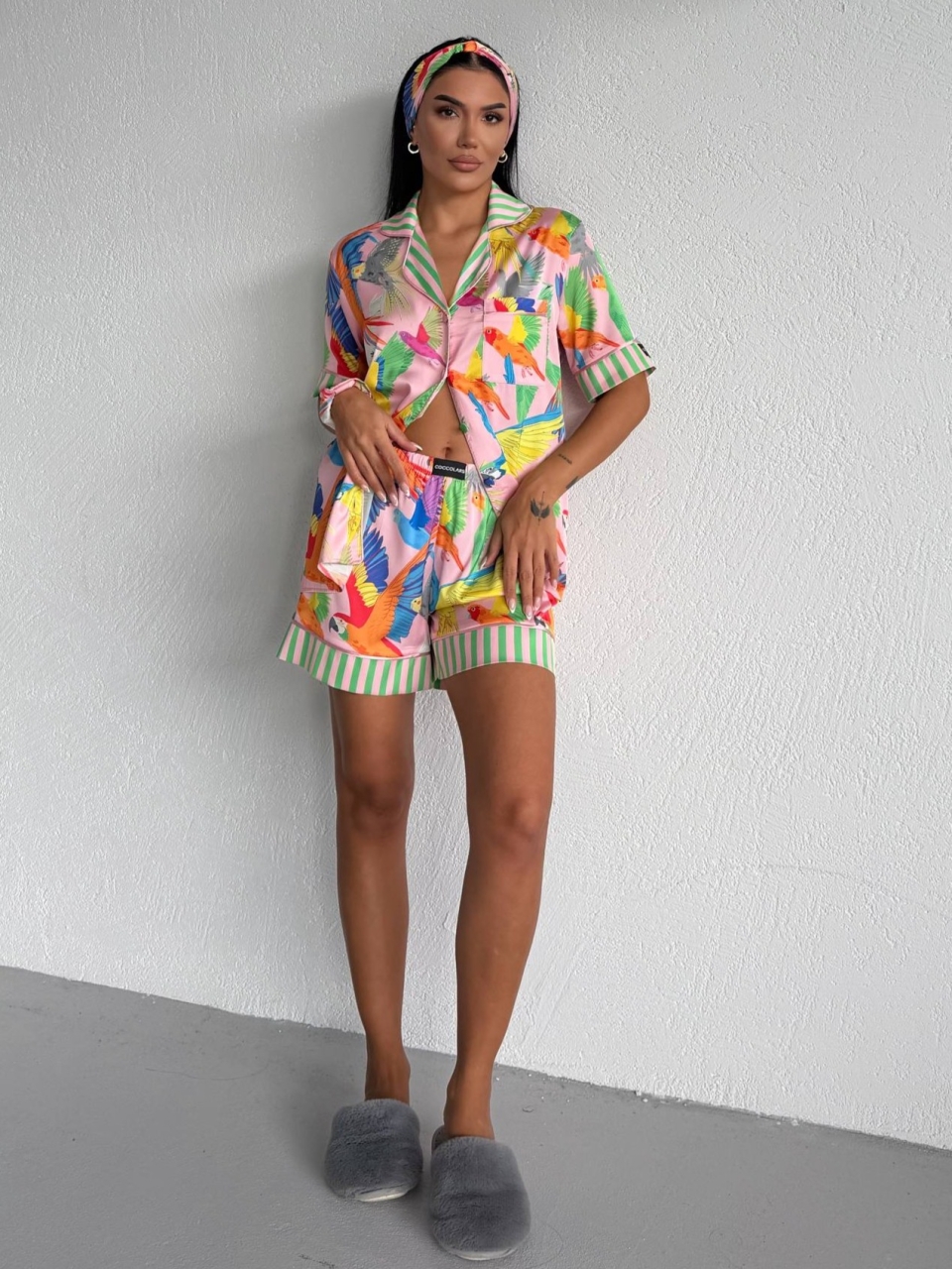 Pijama Dama 2 Piese Delis Roz Papagali - imagine 4