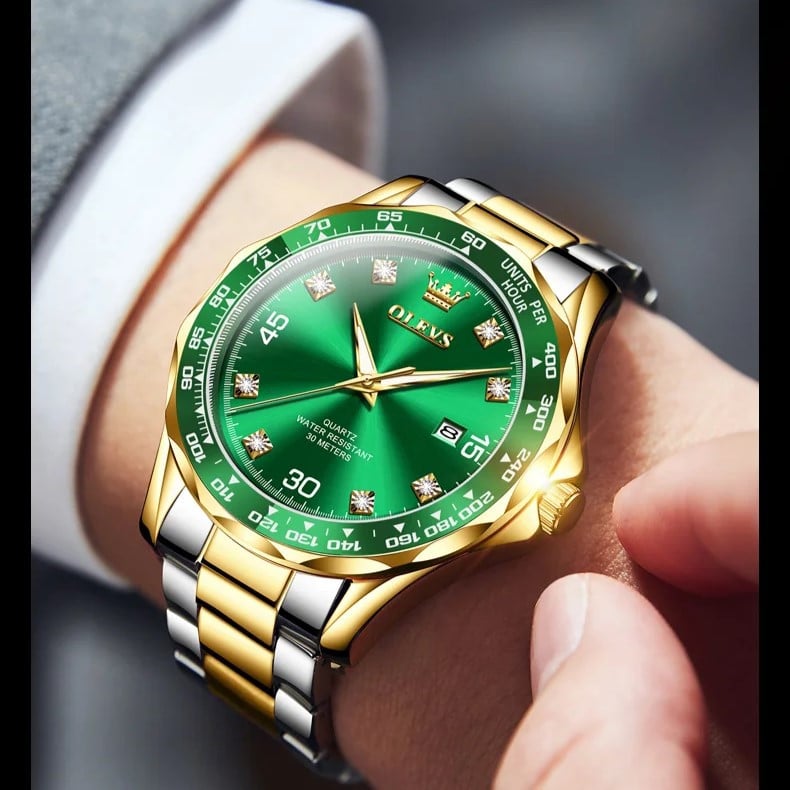 Ceas Barbatesc Olevs Two-Tone, Cadran Verde - imagine 2