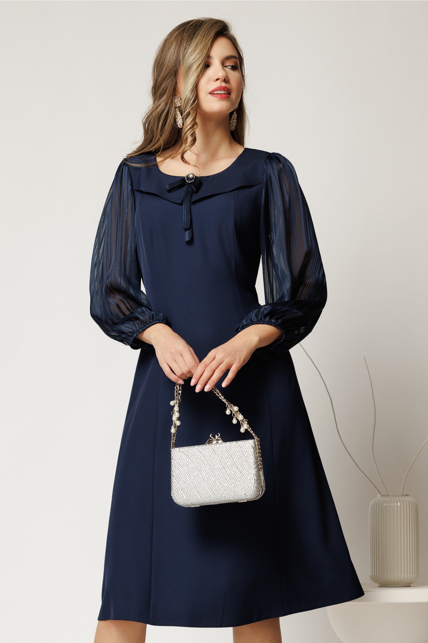 Rochie Midi Bleumarin Eleganta pentru Cununie Civila