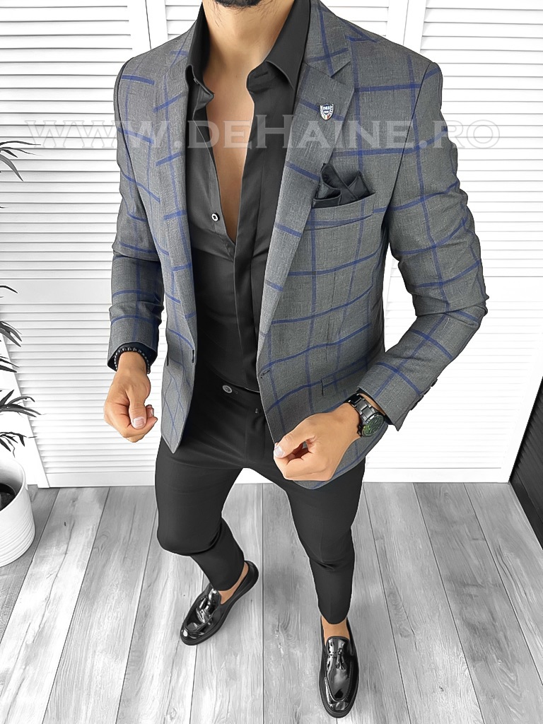 Sacou Slim Fit Gri Carouri | Elegant si Modern