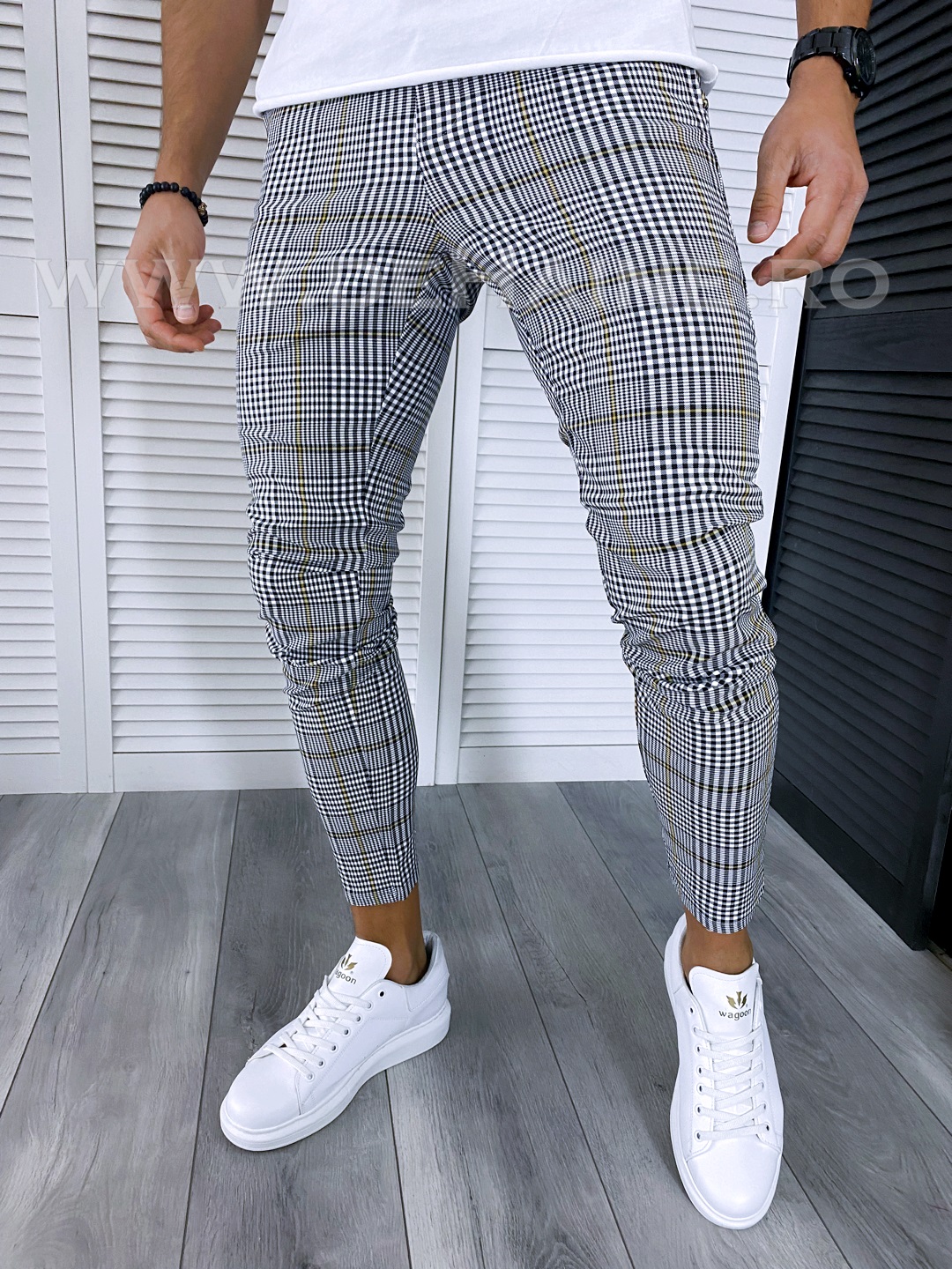 Pantaloni Barbati Gri Carouri Regular Fit