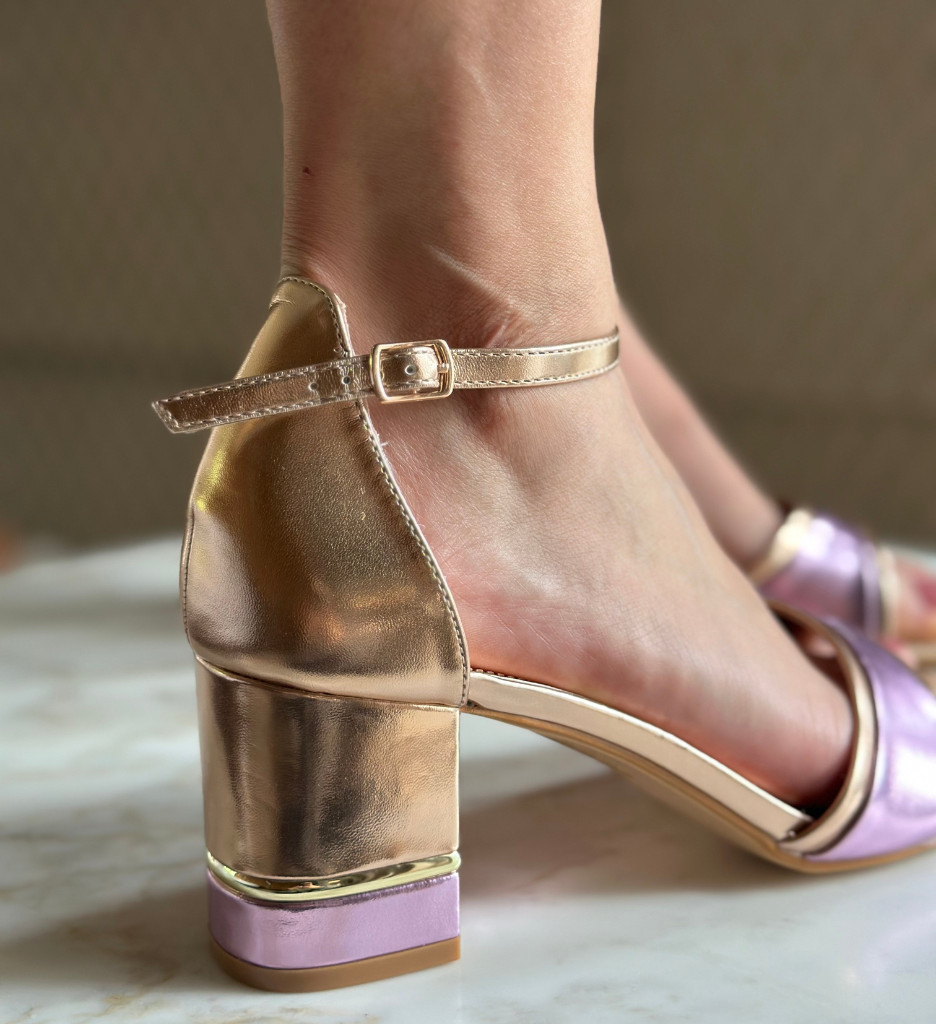 Sandale Navde Aurii cu Toc Elegante - imagine 2