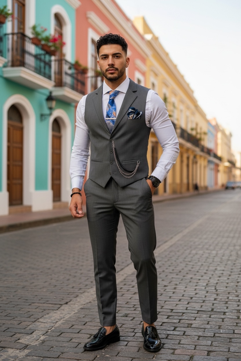 Compleu Barbati Vesta + Pantaloni Elegant Slim Fit - imagine 2