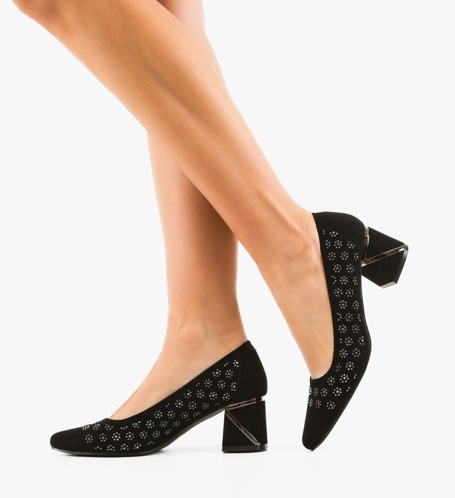 Pantofi dama Margret Negri Eleganți cu Toc - imagine 5