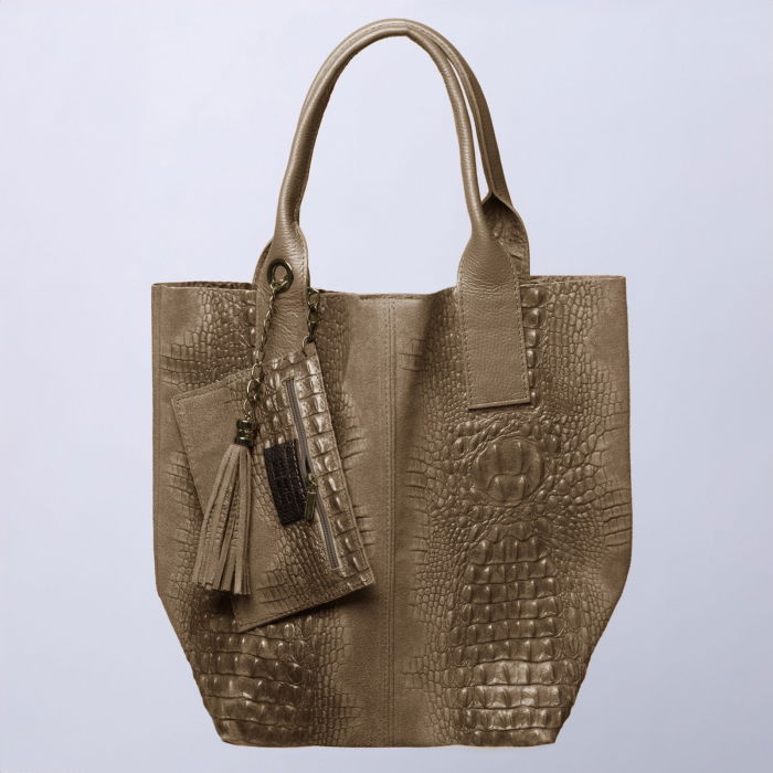 Geanta Shopika Piele Intoarsă Bej - Eleganță Naturală