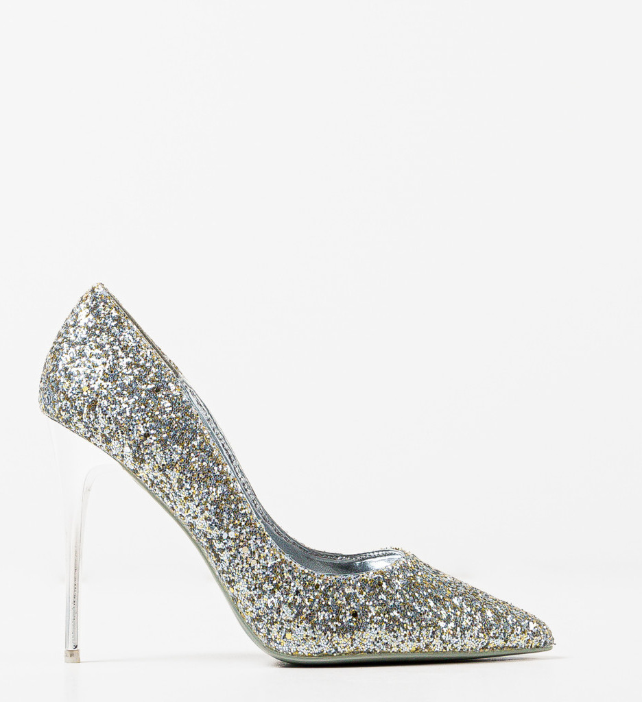 Pantofi Dama Stanley Argintii | Eleganți cu Toc - imagine 2