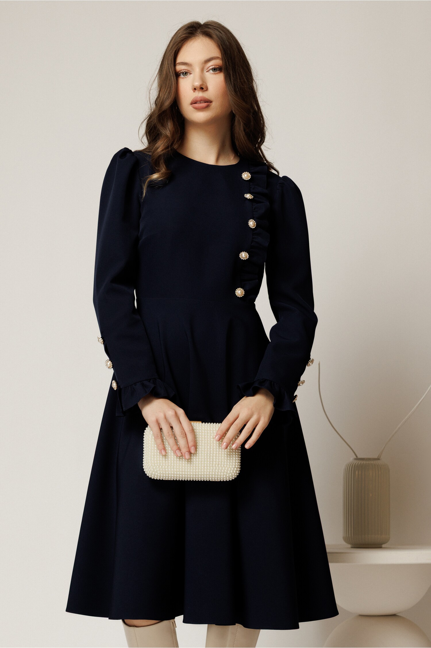 Rochie DY Fashion Bleumarin cu Volanase - Eleganță