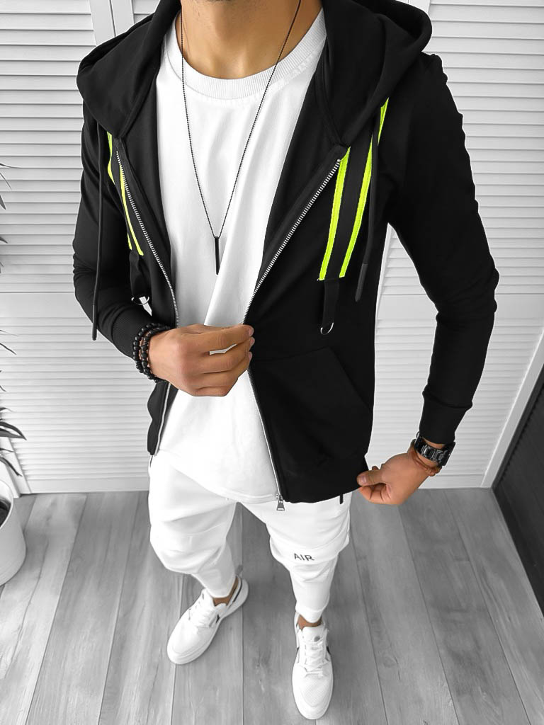 Hanorac Barbati Negru Slim Fit cu Aplicatii